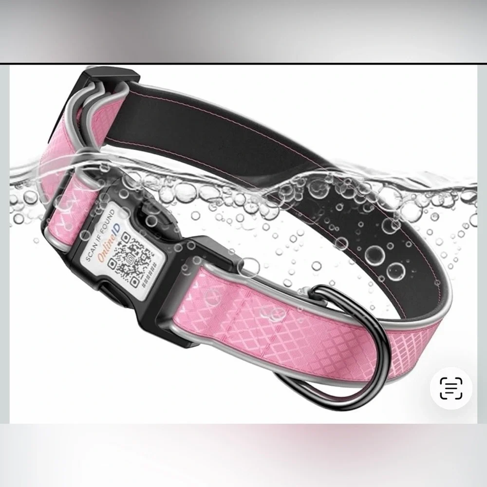 Dog Collar Reflective Pink QR Code For Lost Dog